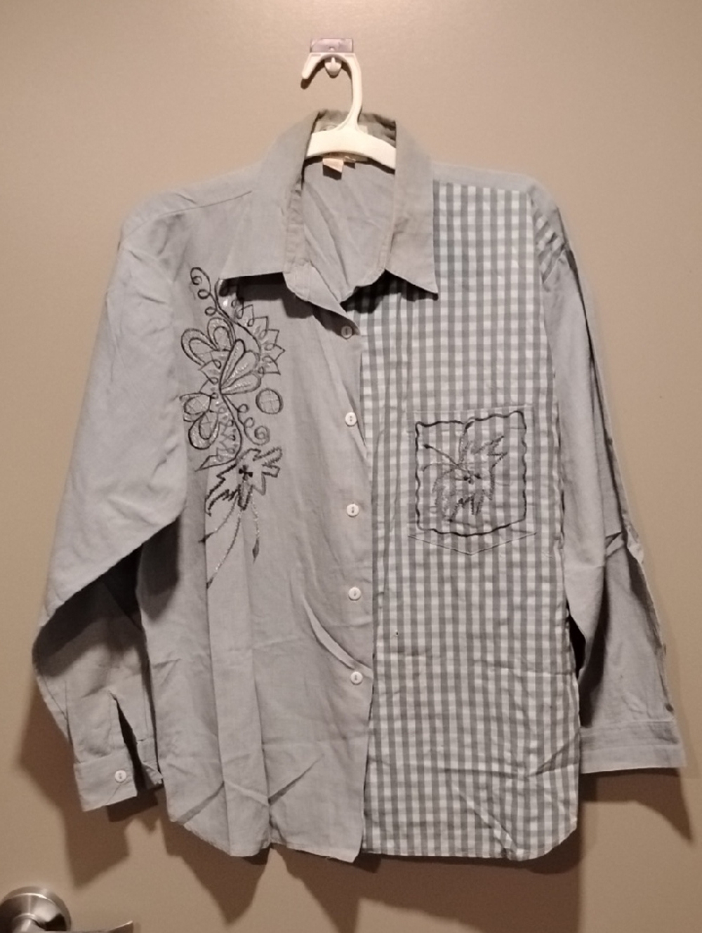 Light Blue Button-Down Shirt with Embroidered Detail